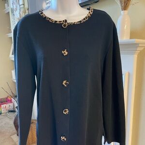 Steven Ross Black Cardigan with Leopard Accents, size M/L